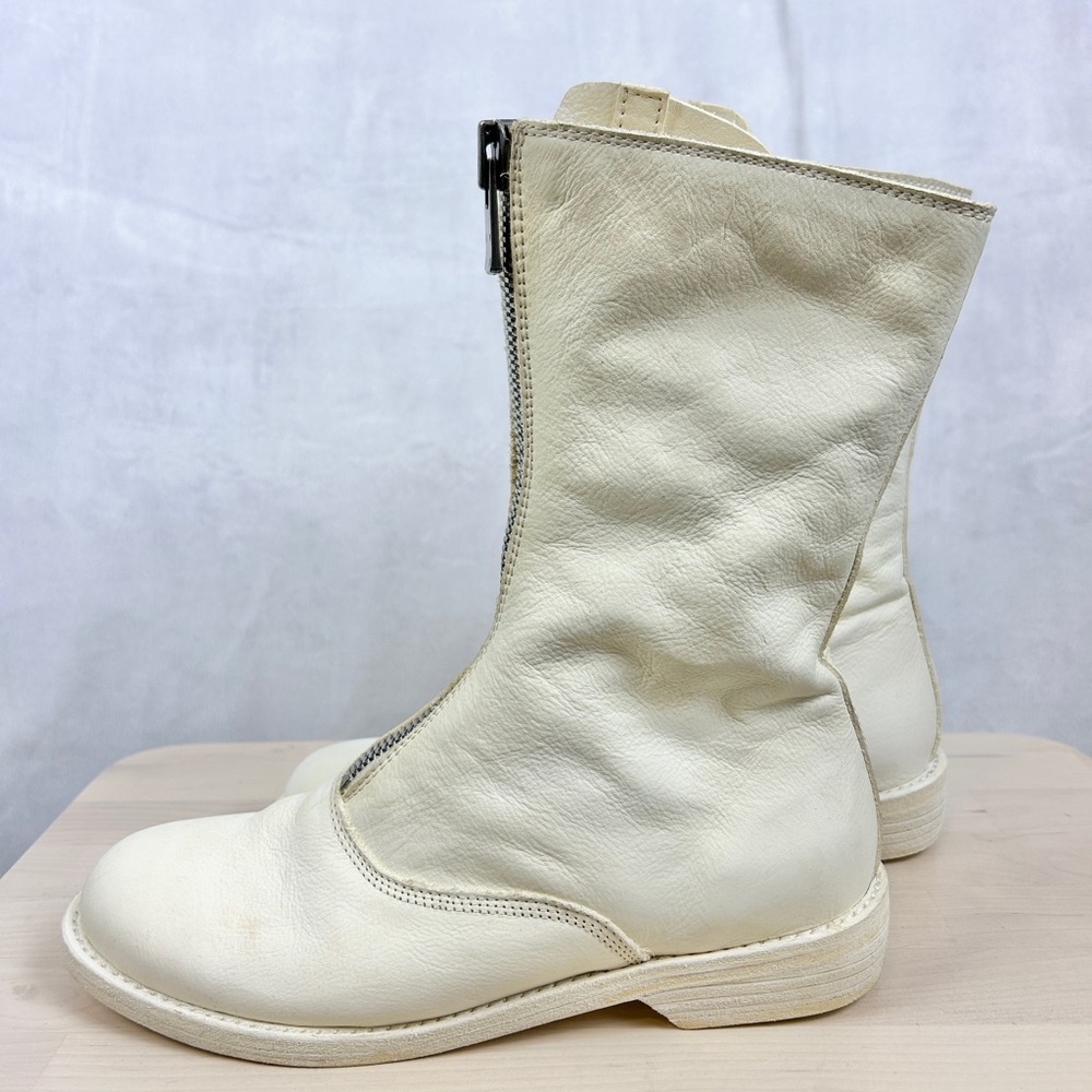 GUIDI Front Zip 310 Ankle Boots Horse Leather Off White Cream Size 37
